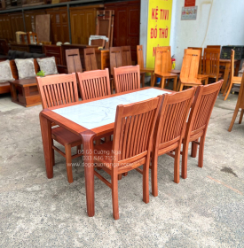 Bàn Ăn Gỗ Xoan Đào Mặt Đá 6 Ghế Hiện Đại BG 1-105