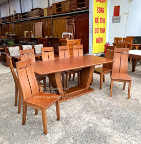 Bộ Bàn Ghế Ăn Gỗ Sồi Nga Lau Màu Óc Chó 8 Ghế Cao Cấp 