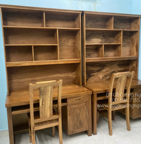Bàn Ghế Học Sinh Gỗ Hương Xám 1m Có Kệ Sách BH 24.1