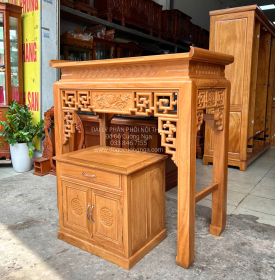 Bàn Thờ Gia Tiên Gỗ Gõ Đỏ 1m27 Trạm Sen 2 Chi Tiết BT 1.02