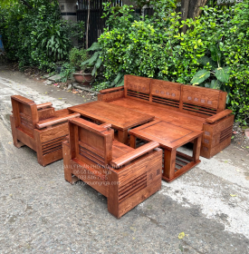 Bộ Bàn Ghế Sofa Gỗ Sồi Nga Đối Tay Trứng - Lau Màu Óc Chó