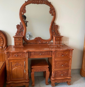 Bàn Trang Điểm Gỗ Hương Đá Cao Cấp Mẫu Hoa Hồng TĐ 013
