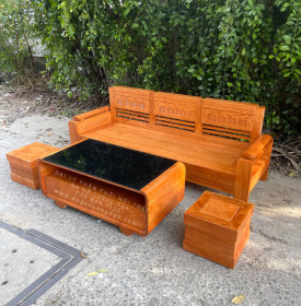 Bộ Bàn Ghế Sofa Gỗ Sồi Nga 1 Văng Lau Màu Gõ Đỏ Hiện Đại 