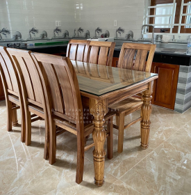 Bộ Bàn Ăn Gỗ Hương Xám 6 Ghế Cao Cấp BG 1-103