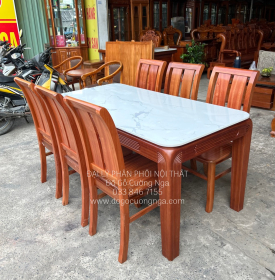 Bàn Ăn Gỗ Xoan Đào Mặt Đá 6 Ghế Bền Đẹp Hiện Đại BG 1-104