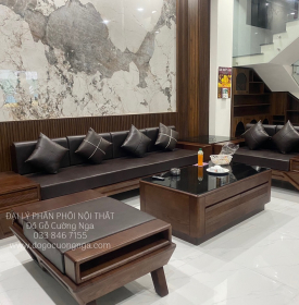 Bộ Sofa Gỗ Sồi Nga Lau Màu Óc Chó - Mẫu Thuyền Đại 