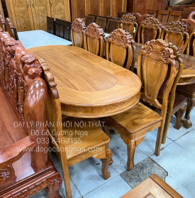 Bàn Ăn Gỗ Gõ Đỏ 8 Ghế Ovan Cao Cấp BG 11-19