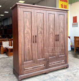 Tủ Áo Gỗ Óc Chó 4 Cánh 2 Buồng Lớn Hiện Đại