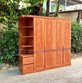 Tủ Quần Áo Gỗ Cẩm Vân Hiện Đại 4 Cánh Góc CV 29.14