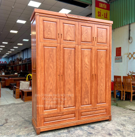 Tủ Quần Áo Gỗ Cẩm Vân 4 Cánh Cao 2 Tầng Thiết Kế Tiện Nghi