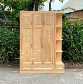 Tủ Quần Áo Gỗ Sồi Nga 3 Cánh Góc Trang Trí - 2 Tầng 