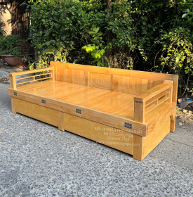 Giường Gấp Gỗ Sồi 2 Ngăn Kéo 1m4x1m9 Màu Tự Nhiên Giá Rẻ 
