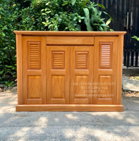 Tủ Giày Dép Gỗ Gõ Đỏ 4 Cánh Lá Sách TD 17.1