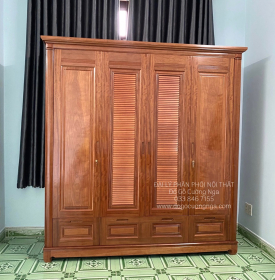 Tủ quần áo gỗ xoan đào 4 cánh - 2m mẫu lá sách 
