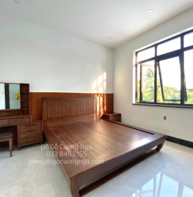 Giường Ngủ Gỗ Sồi Nga Kiểu Nhật Màu Óc Chó Hiện Đại 