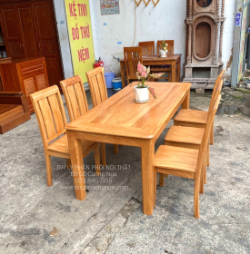 Bộ Bàn Ăn Gỗ Gõ Đỏ 6 Ghế Hiện Đại Ghế 2 Lá 