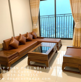 Bàn Ghế Sofa Góc L Gỗ Hương Xám 2m8x1m8 Chân Choãi Nệm Hiện Đại