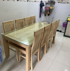 Bộ Bàn Ăn 8 Ghế Gỗ Sồi Nga Giá Rẻ Màu Tự Nhiên 