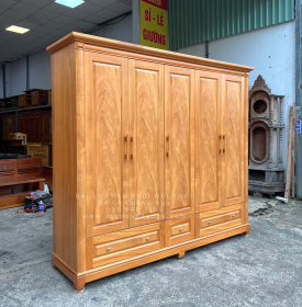 Tủ Quần Áo Gỗ Gõ Đỏ 5 Cánh Cao Cấp Đẹp Giá Rẻ 