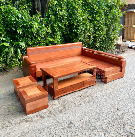 Bàn Ghế Sofa Gỗ Đinh Hương Góc L 2m1x1m6 - Tựa Cong 