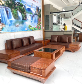 Sofa Gỗ Hương Vàng 2 Văng Cao Cấp Sang Trọng