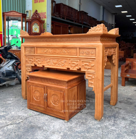 Bộ Bàn Thờ Gia Tiên Gỗ Gõ Đỏ Cao Cấp 1m53 - Kèm Tủ Táp Mẫu Mới 