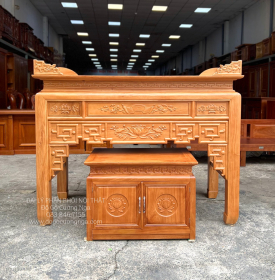 Bàn Thờ Gỗ Gõ Đỏ 1m75 Kèm Bàn Cơm Đẹp Chất Lượng 