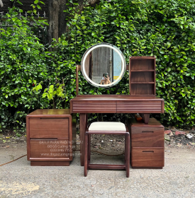Bàn Trang Điểm Gỗ Óc Chó 1m Hiện Đại Gương Đèn Tinh Tế