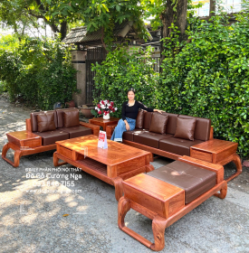 Sofa Gỗ Hương Đá Cao Cấp 2 Văng Choãi Kiểu Chữ U Sang Trọng 