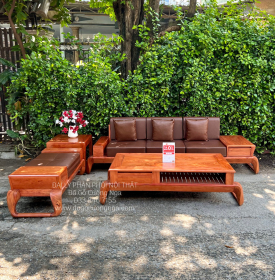 Sofa Gỗ Hương Đá  2 Văng Choãi Kèm Nệm Hiện Đại