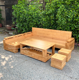 Ghế Sofa Gỗ Sồi Nga 2m3x2m Góc Chữ L Tựa Trơn 