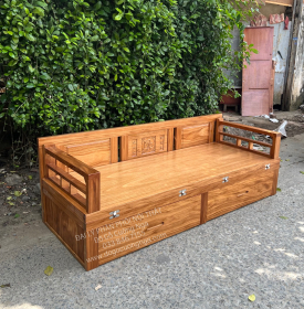 Giường Gấp Gỗ Hương Xám 2 Ngăn Kéo Thông Minh 1m4x1m9 Đa Công Năng 