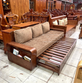 Sofa Giường Gấp Gỗ Sồi Màu Óc Chó Kèm Nệm