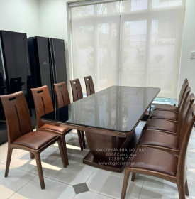 Bàn Ăn Gỗ Sồi Nga Lau Màu Óc Chó 10 Ghế Nệm Cao Cấp 