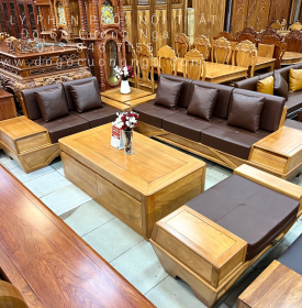 Sofa Gỗ Gõ Đỏ 2 Văng Chân Thuyền Cao Cấp 