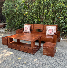 Bộ Ghế Sofa Văng Gỗ Sồi Nga 2m - Lau Màu Óc Chó Kèm Gối Tựa 