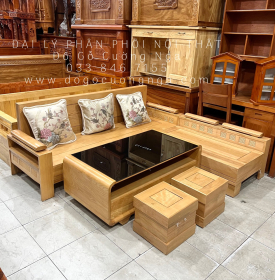 Bàn Ghế Sofa Gỗ Sồi Nga Góc L 2mx1m8 - Bàn Boom Thiết Kế Đẹp Mắt