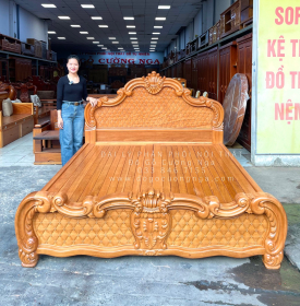 Giường Ngủ Gỗ Gõ Đỏ Cao Cấp Mẫu Tân Cổ Điển Sang Trọng