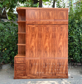 Tủ Quần Áo Gỗ Cẩm Vân 3 Cánh Góc 2 Tầng Áp Trần Hiện Đại - Vế Trái 
