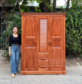 Tủ quần áo gỗ xoan đào 3 cánh mẫu hoa thị lá sách 