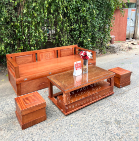 Giường Gấp Gọn Gỗ Xoan Đào Kèm Bàn Trà Sofa Và Đôn Ngồi 