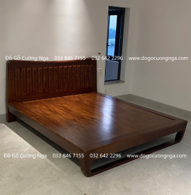 Giường Ngủ Gỗ Hương Xám Kiểu Nhật Hiên Đại - Màu Óc Chó 