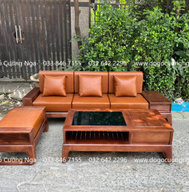 Bàn Ghế Sofa Gỗ Sồi Nga Hiện Đại 3 Chỗ Ngồi Kèm Nệm Sang Trọng 