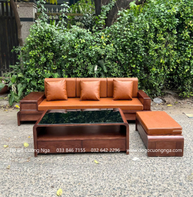 Ghế Sofa Gỗ Sồi Nga Chân Cuốn Màu Óc Chó Kèm Nệm Đẹp Mặt 