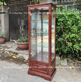 Tủ Ly Trưng Bày - Tủ Rượu Gỗ Sồi Nga Lau Màu Óc Chó Vuông 65cm Đẹp Mắt 