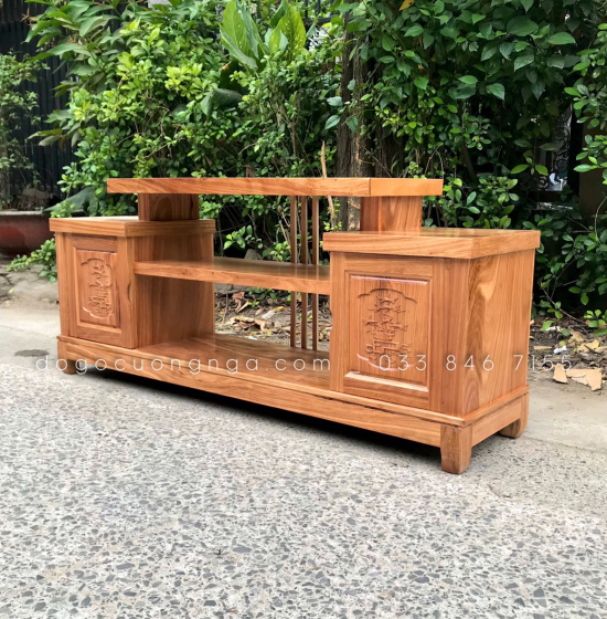 Kệ Tivi Gỗ Hương Xám 1m6 - Mẫu Mâm KG 023