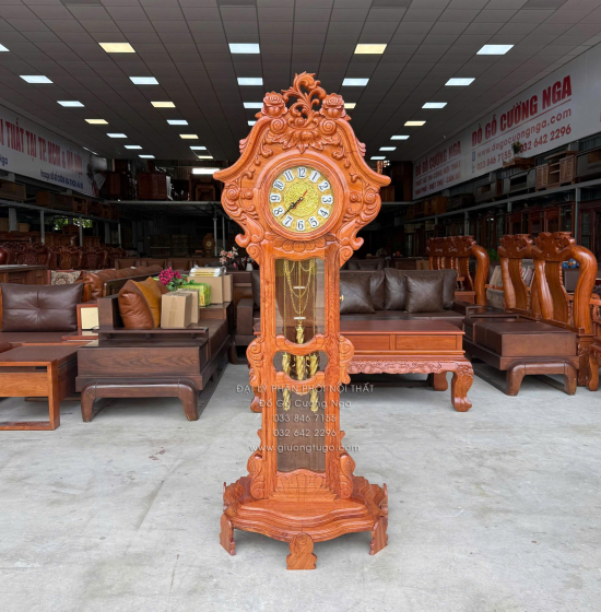 Đồng Hồ Gỗ Hương Đá Mẫu Hoa Lá Tây Cao Cấp 1m75