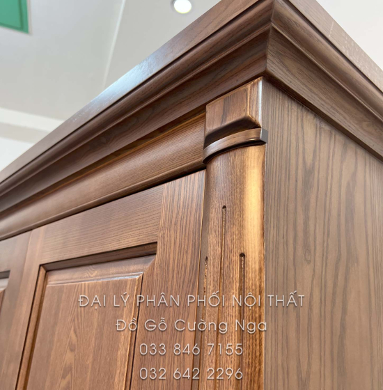 Tủ Quần Áo Gỗ Sồi 4 Cánh Màu Óc Chó - Mẫu Lá Sách 