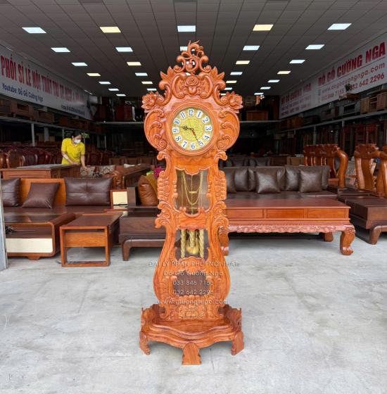 Đồng Hồ Gỗ Hương Đá Mẫu Hoa Hồng Cao Cấp 1m75