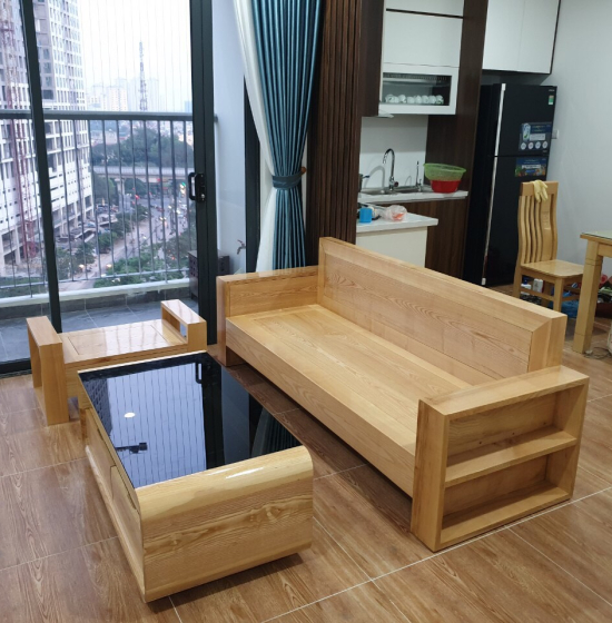 Bộ Ghế Sofa Văng Gỗ Sồi Nga 2m - Màu Tự Nhiên 